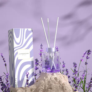 JCM Vente en gros ODM OEM Parfum de maison 120ML Bouteille en verre Diffuseur de roseaux de luxe lavande Vanilly avec boîte d'emballage et bâtonnets - Product Image 1