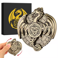En stock Dragon de feu en relief doré boussole métal D20 Roulette Fidget Spinner mdn dés avec boîte gratuite