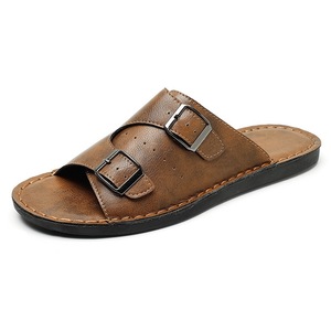 Adjustable Metal Buckle Casual Sandals Suitable Beach Trips Black Pu Slide Sandals <b>Soft</b> Sole Daily <b>Shoes</b> Men Summer Slip On - Product Image 4