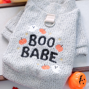 Vêtements pour animaux de compagnie PETCIRCLE, automne/hiver, col rond mignon, petit chien, chiot, citrouille, fantôme, Halloween, chemise à col rond - Product Image 4