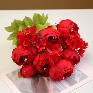 Bouquets de pivoines en stock, 13 têtes, fleurs artificielles en soie, pivoines artificielles vintage, arrangement floral, bouquet en stock - Product Image 1
