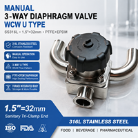 Válvula Sanitaria de Diafragma Manual de 3 Vías con Cuerpo Integrado Forjado SS316L, PTFE EPDM, Tri-Clamp, Válvula Higiénica para Alimentos y Farmacéutica