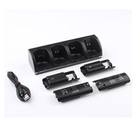 Support de charge à 4 ports avec 4 batteries de 2800 mAh et câble USB pour télécommande Wii, noir