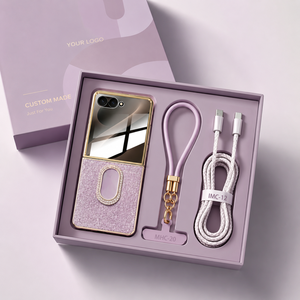 เคสโทรศัพท์พับได้ทันสมัยพร้อมขาตั้งแบบวงแหวนและสายดาต้าสำหรับ Galaxy Z Flip Series MHC-20 IMC-12 ชุดของขวัญ - Product Image 2