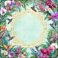 Tapis de mahjong Erming 31,5 pouces imperméable en mutispandex pour 4 joueurs, style tropical de luxe, menthe, colibri, orchidée, or, antidérapant, en stock