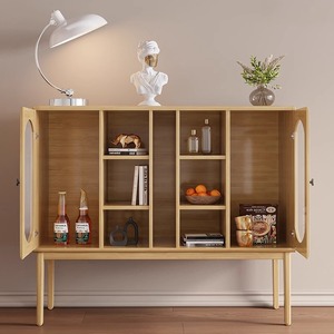 Solid Wood <b>Sideboard</b> Cabinet Natural Color 5 Compartments <b>Storage</b> Living Room Entryway Cabinet - Product Image 2