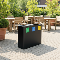 Grands bacs de recyclage extérieurs en acier galvanisé à 3 compartiments avec couvercle rabattable, bacs à déchets écologiques avec icônes de codage couleur pour jardins et patios
