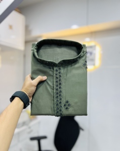 Kurta de Seda Reversible Bordada en Verde Oliva para Hombre, Churidar Blanco para Bodas/Diwali, Ropa Casual de Estilo Tradicional Indio - Product Image 4