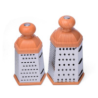 Râpe à légumes manuelle à 6 faces en acier inoxydable avec manche imitation bois, lavable au lave-vaisselle, écologique, vente en gros