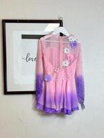 Robe de patinage artistique pour femmes rose violet dégradé Strass scintillants Costume de compétition de danse sur glace à haute élasticité