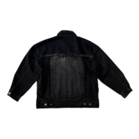 Jaket Denim Pria Streetwear Regular Musim Dingin Formal Vintage Hitam Efek Pudar Raw Frayed Splicing Panel Kancing Depan OEM ODM