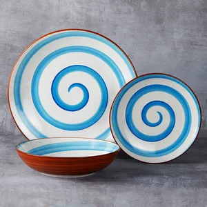 low price OEM ODM 18 pcs ceramic lollipop design blue strip earthernware dinnerware