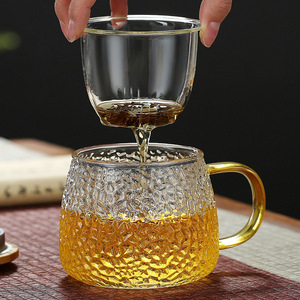 Taza de té de vidrio martillado estilo japonés con tapa y filtro para preparar té verde, uso en oficina - Product Image 2