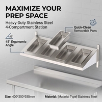 Étagère murale de buffet en acier inoxydable pour cuisine professionnelle, 5 compartiments, rail de présentation alimentaire adapté aux bacs GN 1/3, 1/4, 1/6