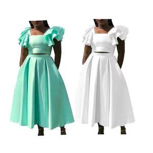 Nouveau design ensemble deux pièces vêtements pour femmes manches volantées col carré haut jupe trapèze ensemble deux pièces tenues pour femmes - Product Image 2