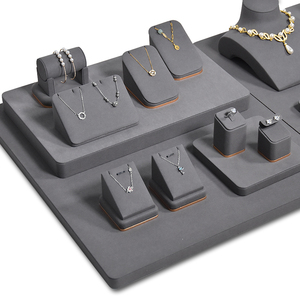 Jinsky Wholesale Microfiber Jewelry Ring Earring Stands Short Necklace Bust Gray Jewelry Display Set for Counter - Product Image 4