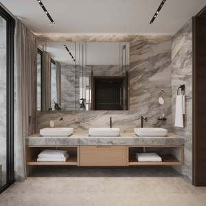 Mueble de Baño Integrado de Estilo Retro Moderno, Diseño Económico para Hoteles de Estrella, para Apartamentos Urbanos, Mueble de Baño de Pared - Product Image 1