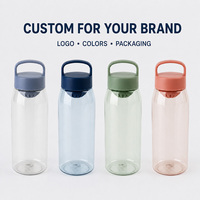 Bouteille à boisson transparente réutilisable avec poignée de transport, logo couleur personnalisé pour jus, eau et boissons froides