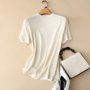 Maglia 2024 stile estivo da donna a maniche corte lavorata a maglia in <span class=keywords><strong>Cashmere</strong></span> grigio colore <span class=keywords><strong>e</strong></span> maglia <span class=keywords><strong>misto</strong></span> <span class=keywords><strong>lana</strong></span> - Product Image 5