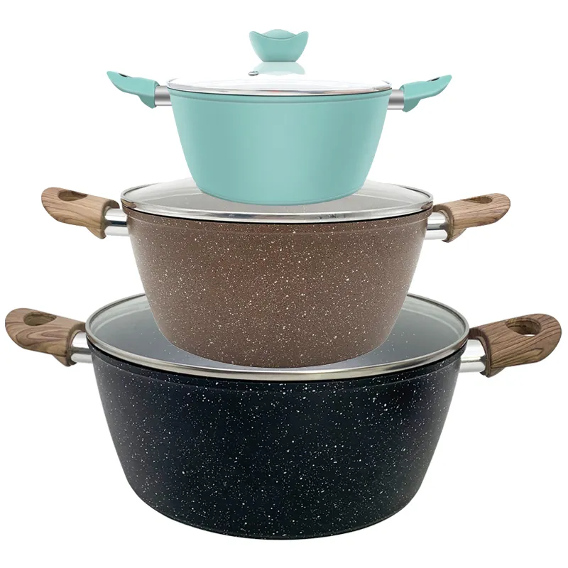 Set casserole peralatan masak granit, set panci sup memasak dapur anti lengket paduan aluminium anti lengket