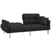 Canapé futon moderne trois places convertible en tissu de lin capitonné avec dossier fendu, garni de mousse de polyéthylène et structure en bois