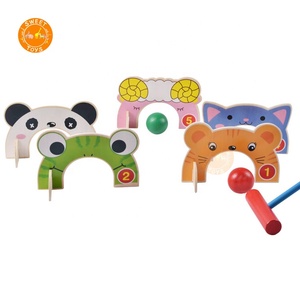 Jeu de <span class=keywords><strong>croquet</strong></span> en bois avec 5 portes, animaux de dessin animé, jouets de golf amusants, <span class=keywords><strong>jeux</strong></span> éducatifs de plein air pour enfants - Product Image 1