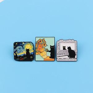 Pin de solapa de esmalte personalizado con diseño de girasol estilo Van Gogh, pintura al óleo de cielo nocturno, negro, para el amor, estilo caricatura - Product Image 1