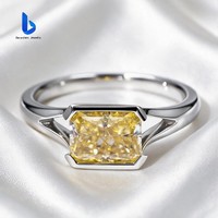 Bague de luxe en argent sterling S925 certifiée GRA avec moissanite jaune taille radiant pour cadeau d'anniversaire, bague tendance