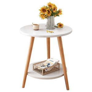 <b>Sofa</b> Side Table With Storage Shelf Round Wooden Legs Warm White Top <b>Small</b> Apartment <b>Bedroom</b> Coffee Table - Product Image 5
