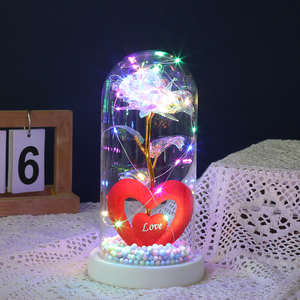 Hot bán óng ánh hoa hồng với Glowing Red trái tim bên trong một Glass Dome hoa nhân tạo - Product Image 3