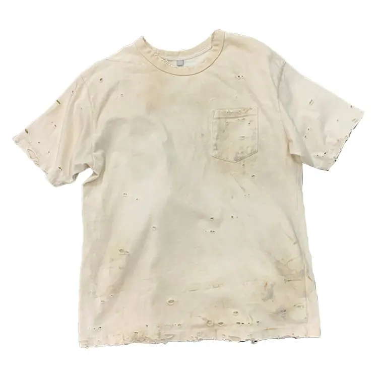 Vink Kledingstuk Nieuw Binnen Gescheurd Effen Blanco Distressed T-Shirts In Bulk Met Korte Mouwen Gebruikte Kleding Voor Mannen T-Shirt