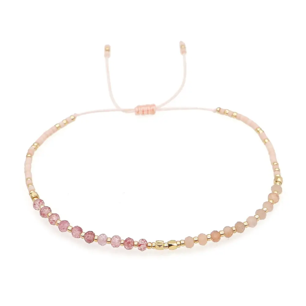 Adjustable jewelry natural stone handmade pink crystal glass miyuki beaded bracelet