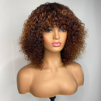 Perruques Ombré Brunes 4x4 Lace Closure Front Wigs Cheveux Humains Pré-Épilés Brésiliens Non Traités Vierge Sans Colle Lace Kinky Curly Bob