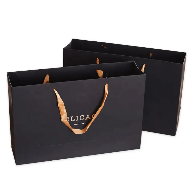 उच्च गुणवत्ता लक्जरी काले उपहार बैग खरीदारी के लिए बड़े आकार के कपड़े पेपर बैग