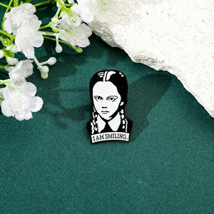 Bestseller: Ich lache – Wednesday Addams Film Metall-Hard-Enamel-Anstecknadeln/Broschen für dunkle Retro-Kleidung und Dekoration - Product Image 1