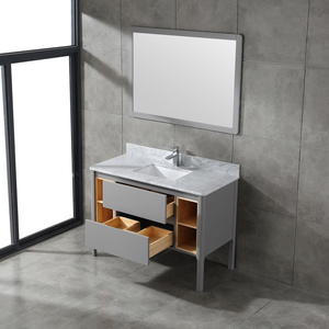 Minimalist Grey Freestanding Bathroom Vanity Marble Wash Basin Cabinet with Grey Frame <b>Mirror</b> for Home Apartment Renovation - Product Image 4
