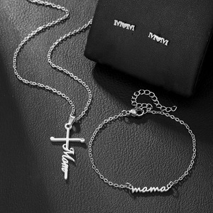 Ensemble collier et bracelet en acier inoxydable, pendentif croix, cadeau pour maman, bijoux pour la fête des mères - Product Image 3