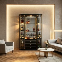 Meuble de salon moderne, vitrine en verre blanc avec porte-bouteilles en bois, élégant buffet d'entrée
