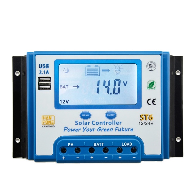 40A 12/24V Automatic Switch Manual Pwm Solar Charge Controller MPPT with Fashion Design Big Scream Controller