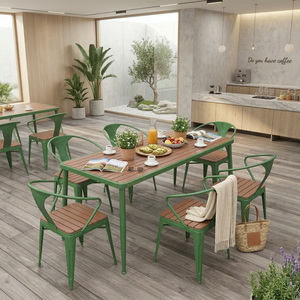 Offre Spéciale – Ensemble <span class=keywords><strong>de</strong></span> <span class=keywords><strong>Table</strong></span> à Manger Extérieure <span class=keywords><strong>de</strong></span> Luxe 6 Places en Métal Toutes Saisons pour Villa, Cour, Terrasse – <span class=keywords><strong>Vert</strong></span> - Product Image 3