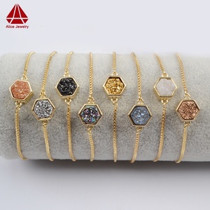 ZG0220 Designer Charms Hand and <strong>Ankle</strong> Adjustable 14K <strong>Gold</strong> Plated Custom Friendship Women Crystal Druzy Chain <strong>Bracelets</strong> - Product Image 1