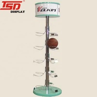 Magasin de sport magasin de détail tour podium décoration, bois acrylique football basket-ball ballon de football vitrine stands