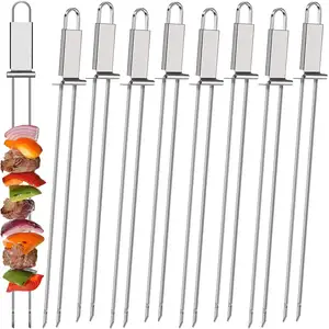 13 "Edelstahl-Grills pieße mit Schiebe spießen Set mit Schiebe griff