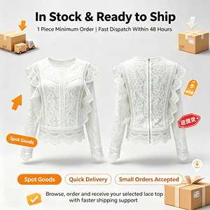 Nouvelle Blouse Femme Style Européen & Américain Coupe Ample Couleur Unie Manches Longues Dentelle Creuse Ourlet Volanté Fermeture Éclair au Dos Top Sexy - Product Image 2
