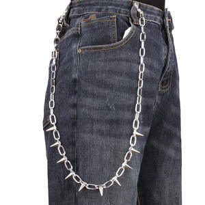 Chunky Metal <b>Waist</b> Chain With Spikes Zinc Alloy Nightclub Accessory For Men's Pants <b>Extended</b> Studded Design - Product Image 3