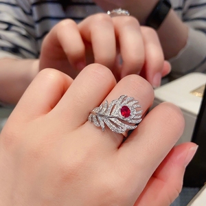 Aazuo-Anillo de cóctel con plumas de lujo para mujer, oro rosa macizo de 18 quilates, oro blanco, diamante cultivado en laboratorio, regalo para mujer, alta calidad, Au750 - Product Image 3
