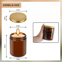 Stoples Kosmetik Kaca Amber 250ml Mulut Lebar Wadah Kosong Dengan Tutup Aluminium Emas untuk Kemasan Krim, Lilin, dan Perawatan Kulit