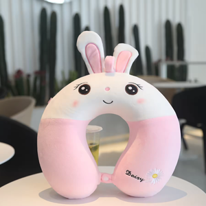 Soft Animal U Shaped <b>Neck</b> Pillow Cartoon Plush Travel Headrest Cushion with Snap Button for Airplane Car Office Sleeping - Product Image 5