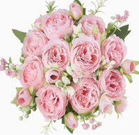 Bouquet de pivoines et roses artificielles en soie persane à 5 têtes, réaliste, fait main, personnalisé, pour mariage, fête des Mères, remise de diplôme - Vente chaude