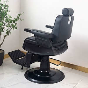 Fauteuil de barbier hydraulique noir inclinable, chaise de coiffure de salon, base ronde pivotante à 360 degrés, repose-pieds réglable - Product Image 4